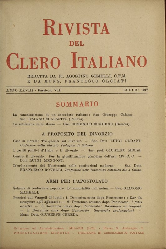 Contro il divorzio: Per la giustificazione giuridica dell’art. 149 C. C.