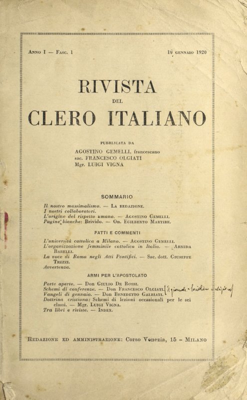 LA RIVISTA DEL CLERO ITALIANO - 1920 - 1