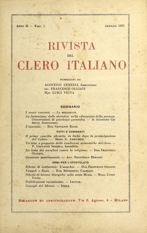 LA RIVISTA DEL CLERO ITALIANO - 1921 - 1