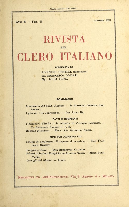 LA RIVISTA DEL CLERO ITALIANO - 1921 - 10