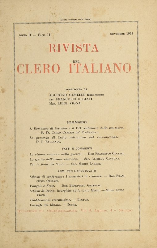 LA RIVISTA DEL CLERO ITALIANO - 1921 - 11