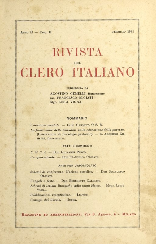 LA RIVISTA DEL CLERO ITALIANO - 1921 - 2