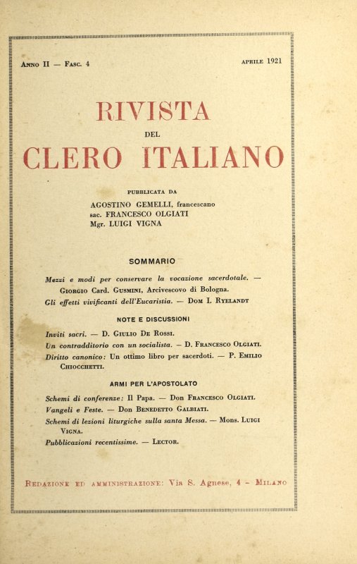 LA RIVISTA DEL CLERO ITALIANO - 1921 - 4