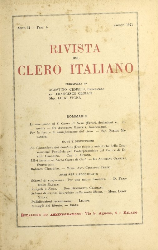 LA RIVISTA DEL CLERO ITALIANO - 1921 - 6