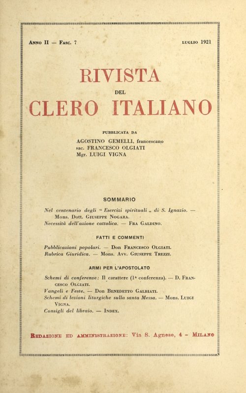 LA RIVISTA DEL CLERO ITALIANO - 1921 - 7