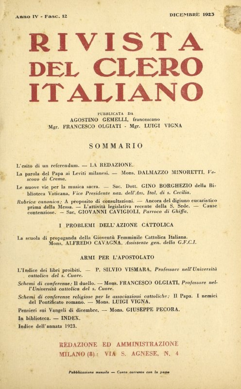 LA RIVISTA DEL CLERO ITALIANO - 1923 - 12