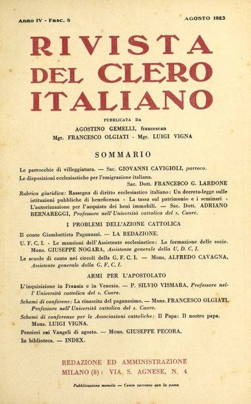 LA RIVISTA DEL CLERO ITALIANO - 1923 - 8