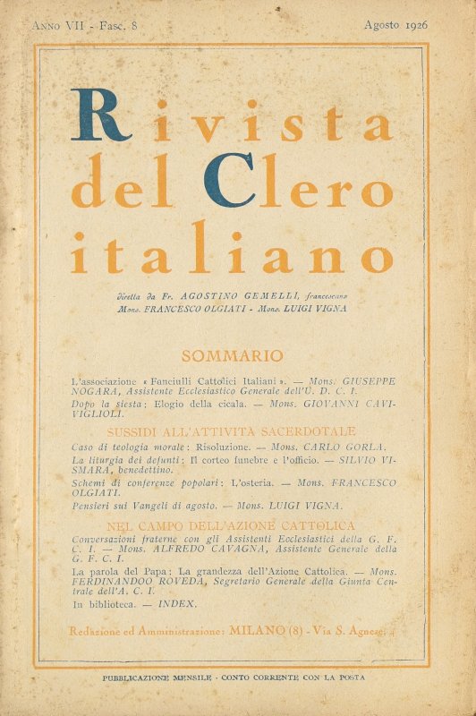 LA RIVISTA DEL CLERO ITALIANO - 1926 - 8