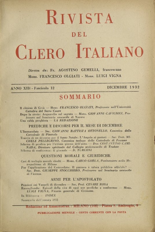 LA RIVISTA DEL CLERO ITALIANO - 1932 - 12