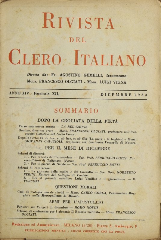 LA RIVISTA DEL CLERO ITALIANO - 1933 - 12