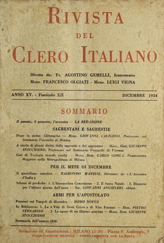 LA RIVISTA DEL CLERO ITALIANO - 1934 - 12