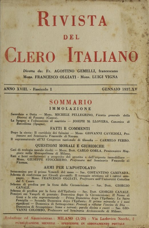 LA RIVISTA DEL CLERO ITALIANO - 1937 - 1