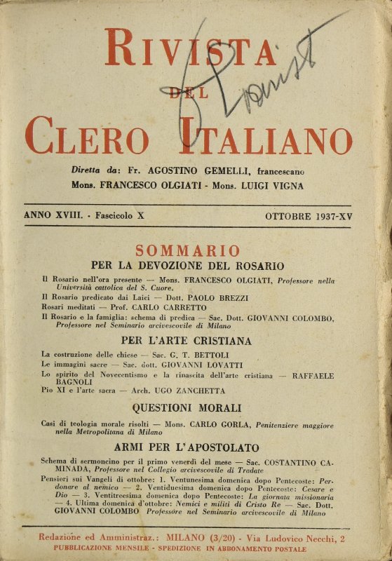 LA RIVISTA DEL CLERO ITALIANO - 1937 - 10