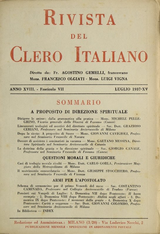 LA RIVISTA DEL CLERO ITALIANO - 1937 - 7