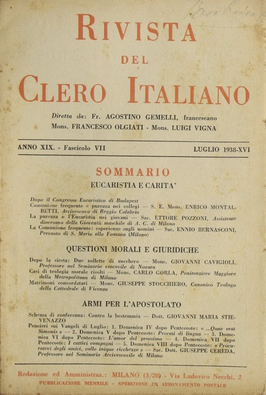 LA RIVISTA DEL CLERO ITALIANO - 1938 - 7