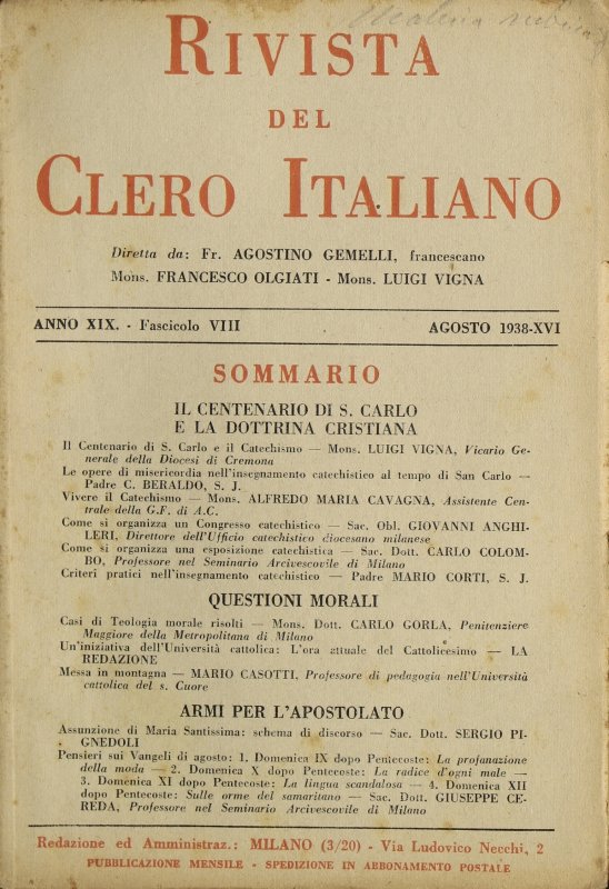 LA RIVISTA DEL CLERO ITALIANO - 1938 - 8
