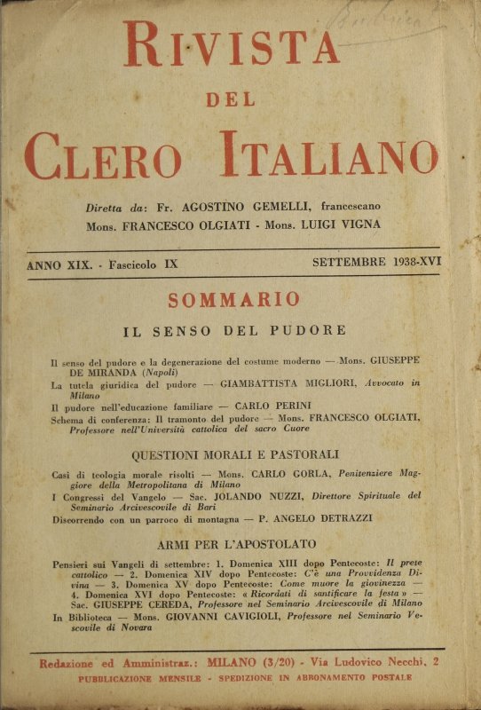 LA RIVISTA DEL CLERO ITALIANO - 1938 - 9