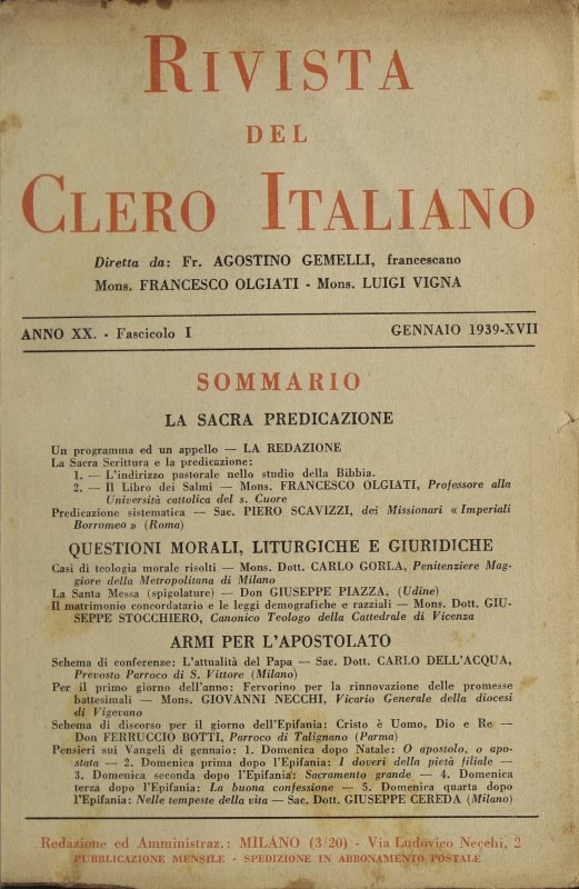 LA RIVISTA DEL CLERO ITALIANO - 1939 - 1