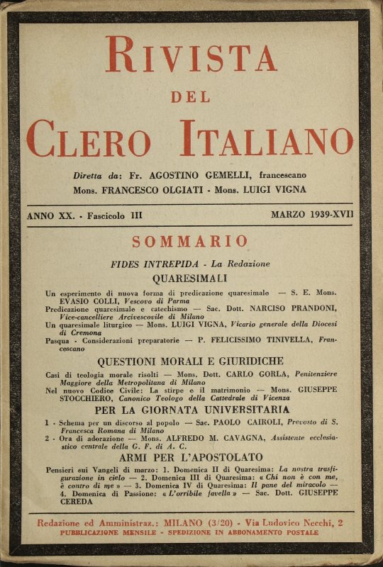 LA RIVISTA DEL CLERO ITALIANO - 1939 - 3