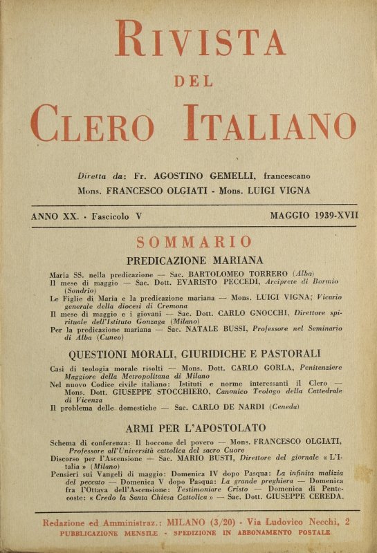 LA RIVISTA DEL CLERO ITALIANO - 1939 - 5