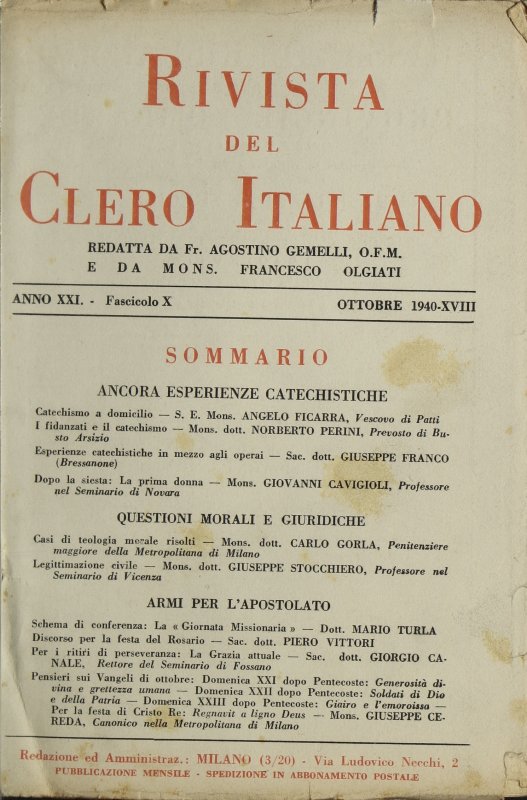 LA RIVISTA DEL CLERO ITALIANO - 1940 - 10