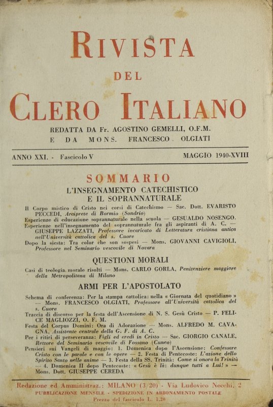 LA RIVISTA DEL CLERO ITALIANO - 1940 - 5