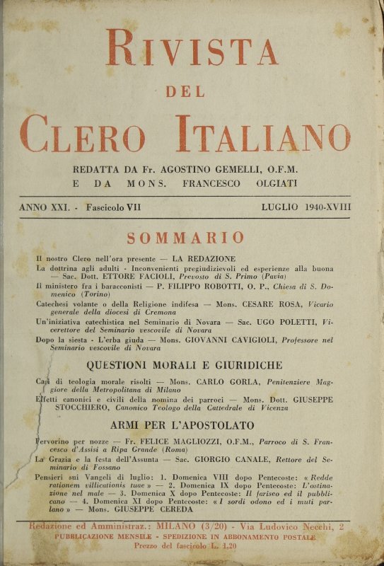 LA RIVISTA DEL CLERO ITALIANO - 1940 - 7