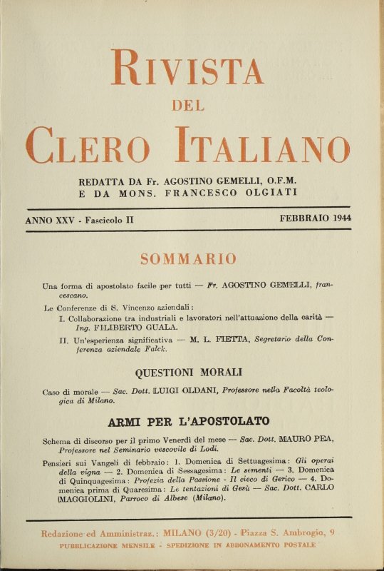 LA RIVISTA DEL CLERO ITALIANO - 1944 - 2
