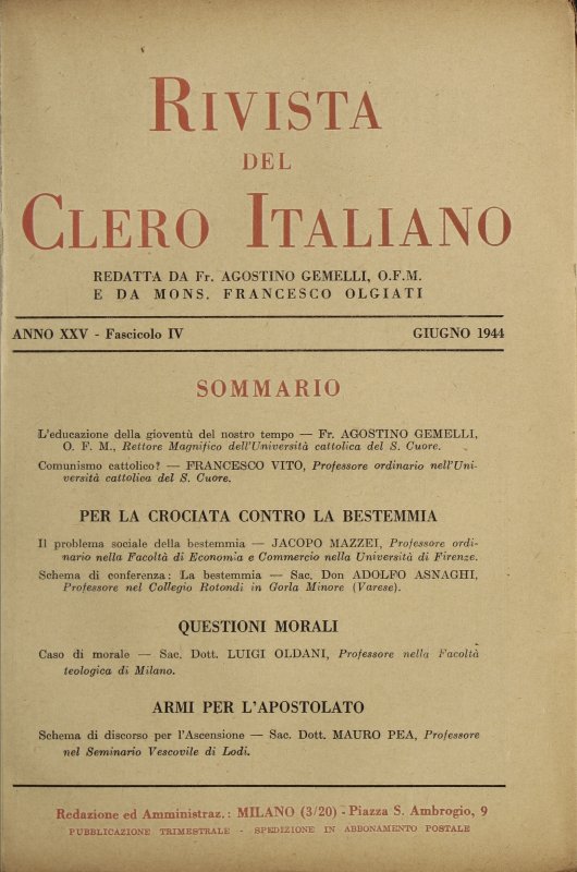 LA RIVISTA DEL CLERO ITALIANO - 1944 - 4