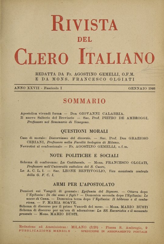 LA RIVISTA DEL CLERO ITALIANO - 1946 - 1