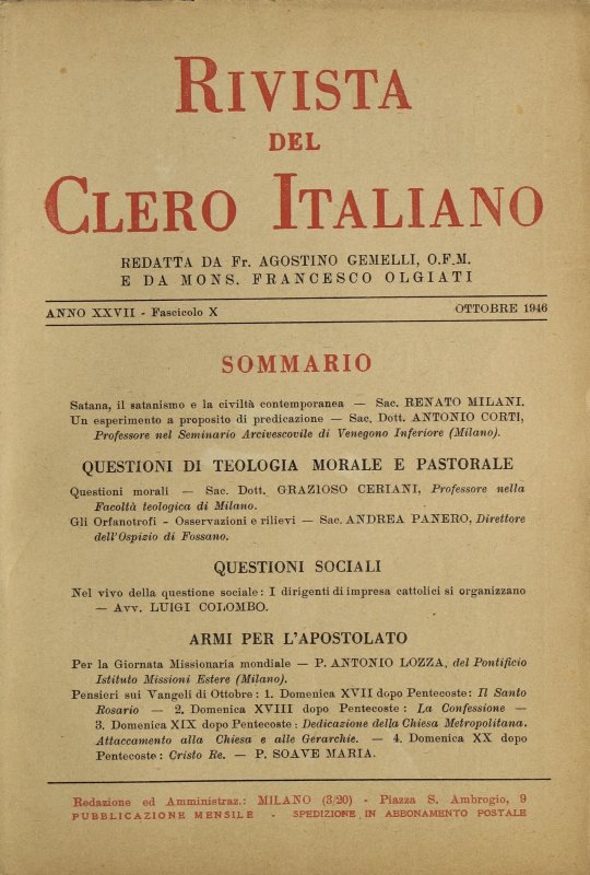 LA RIVISTA DEL CLERO ITALIANO - 1946 - 10