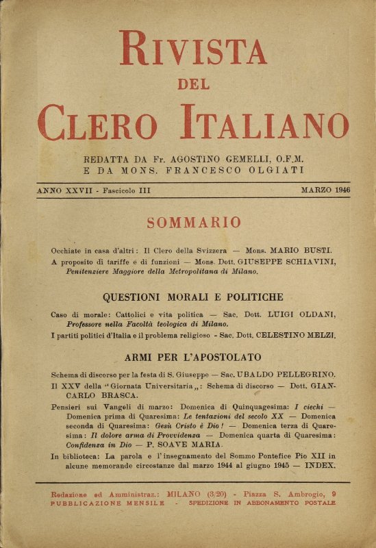 LA RIVISTA DEL CLERO ITALIANO - 1946 - 3