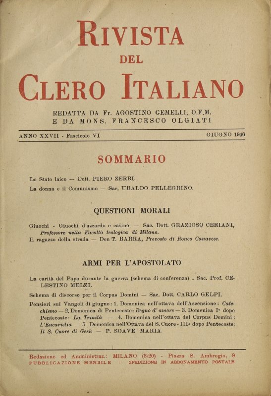 LA RIVISTA DEL CLERO ITALIANO - 1946 - 6