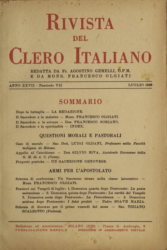 LA RIVISTA DEL CLERO ITALIANO - 1946 - 7