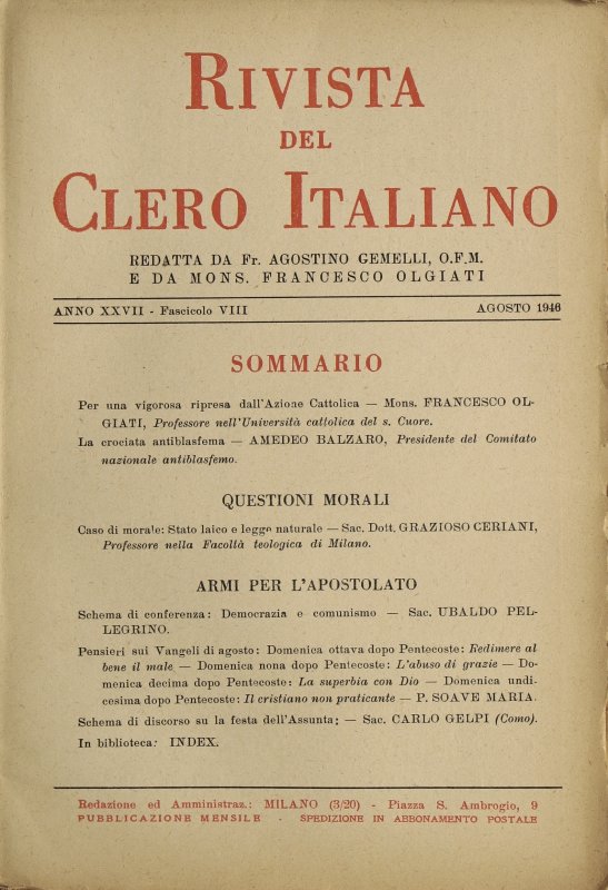 LA RIVISTA DEL CLERO ITALIANO - 1946 - 8