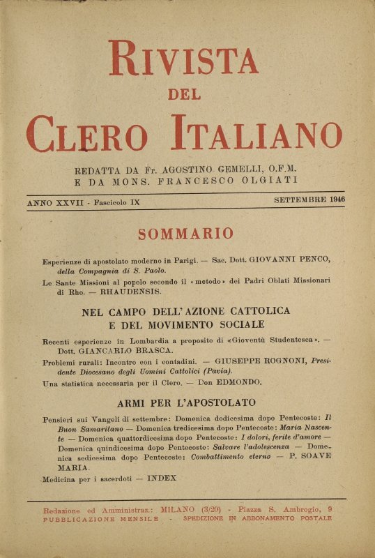 LA RIVISTA DEL CLERO ITALIANO - 1946 - 9