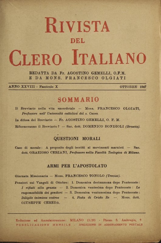 LA RIVISTA DEL CLERO ITALIANO - 1947 - 10