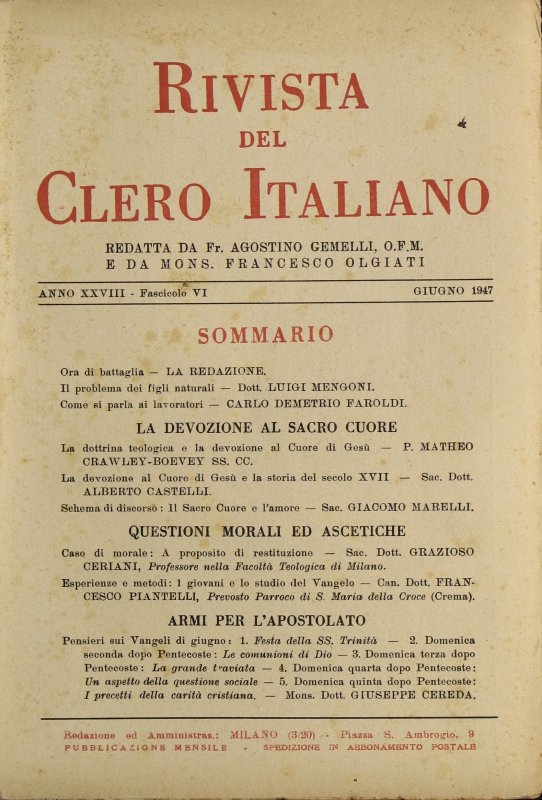 LA RIVISTA DEL CLERO ITALIANO - 1947 - 6