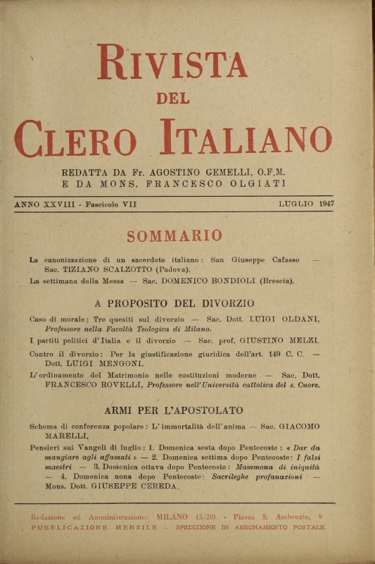 LA RIVISTA DEL CLERO ITALIANO - 1947 - 7