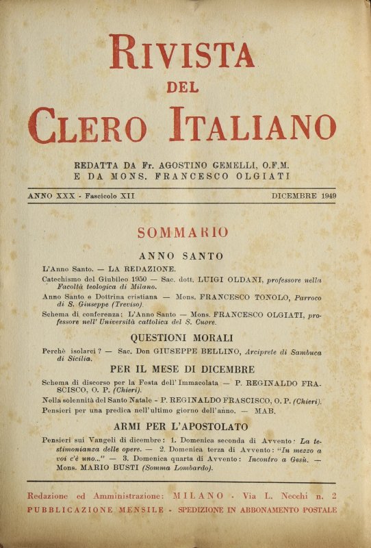 LA RIVISTA DEL CLERO ITALIANO - 1949 - 12