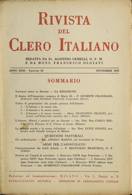 LA RIVISTA DEL CLERO ITALIANO - 1950 - 11