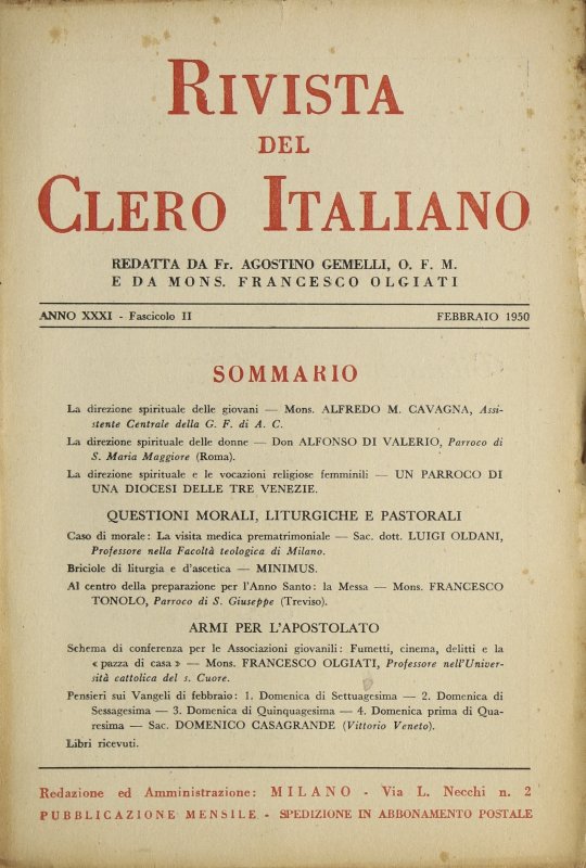 LA RIVISTA DEL CLERO ITALIANO - 1950 - 2