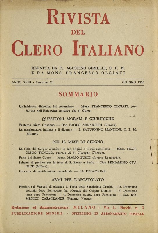 LA RIVISTA DEL CLERO ITALIANO - 1950 - 6