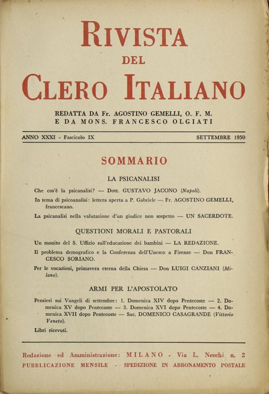 LA RIVISTA DEL CLERO ITALIANO - 1950 - 9
