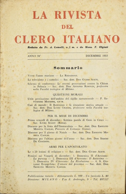 LA RIVISTA DEL CLERO ITALIANO - 1953 - 12