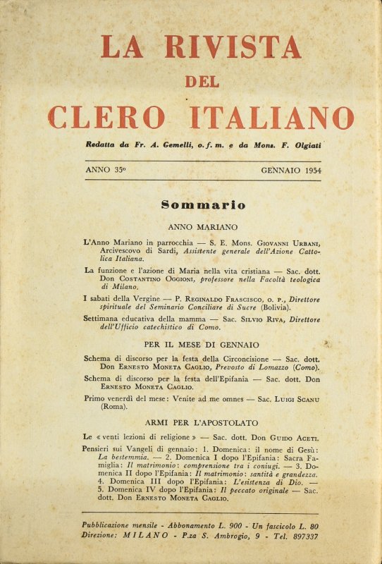 LA RIVISTA DEL CLERO ITALIANO - 1954 - 1