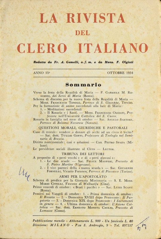LA RIVISTA DEL CLERO ITALIANO - 1954 - 10