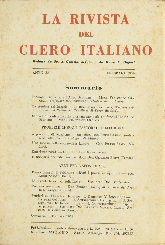 LA RIVISTA DEL CLERO ITALIANO - 1954 - 2