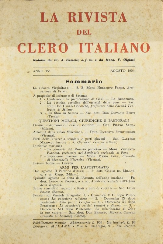 LA RIVISTA DEL CLERO ITALIANO - 1954 - 8