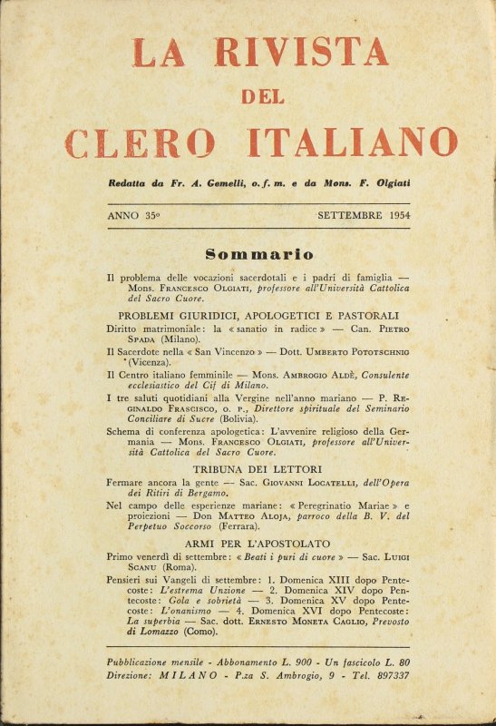 LA RIVISTA DEL CLERO ITALIANO - 1954 - 9